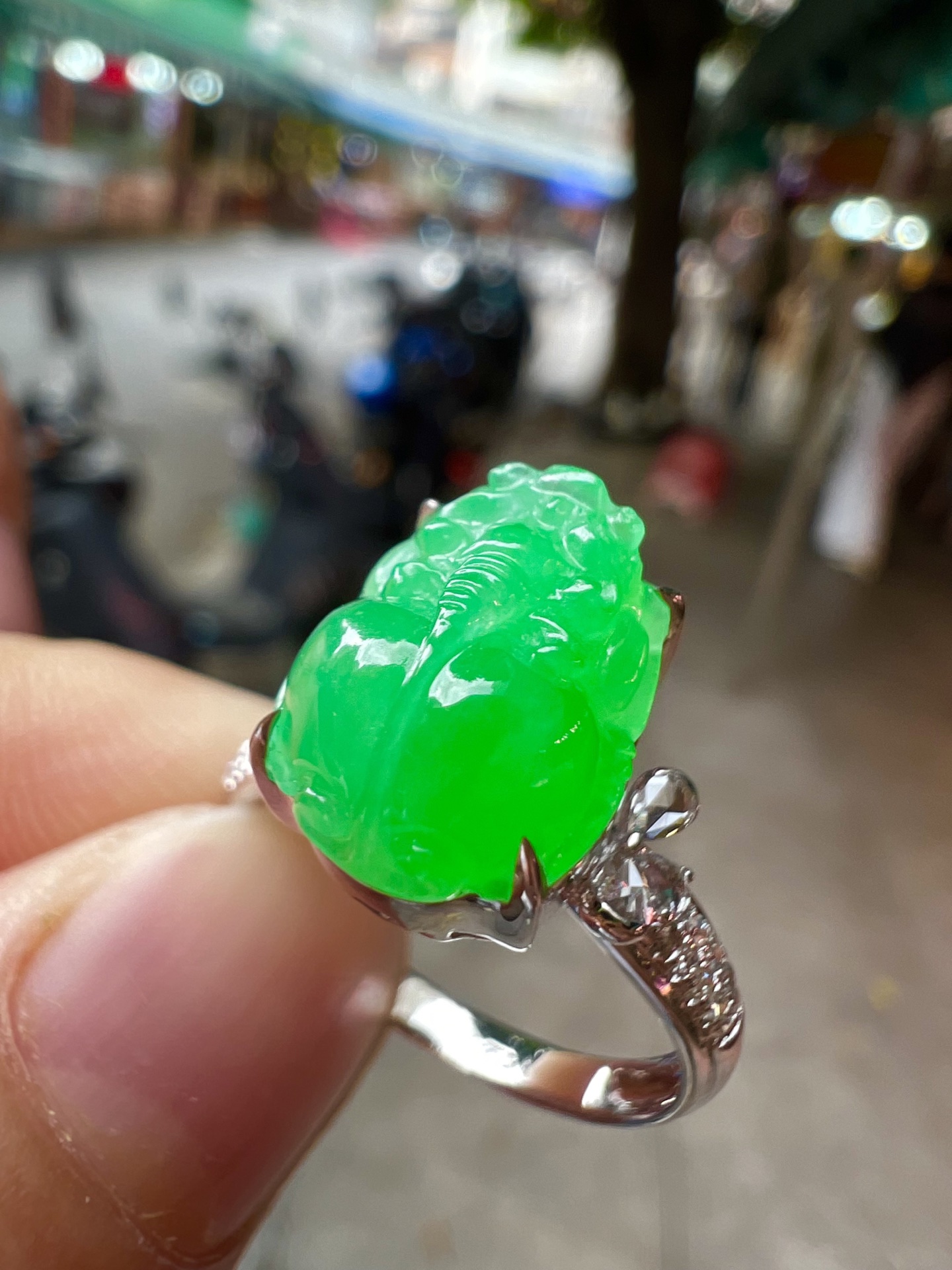 ️️ 【满色貔貅戒指 色泽艳丽】无裂18K金奢华满钻 种好品质细腻，11.4-8.7-6