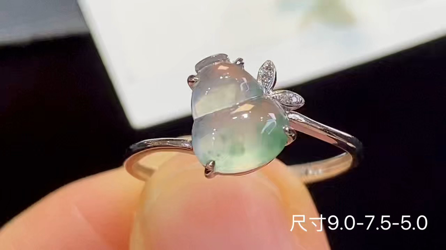 ️ 18k金+钻玻璃种葫芦戒指，无裂，9.0-7.5-5.0