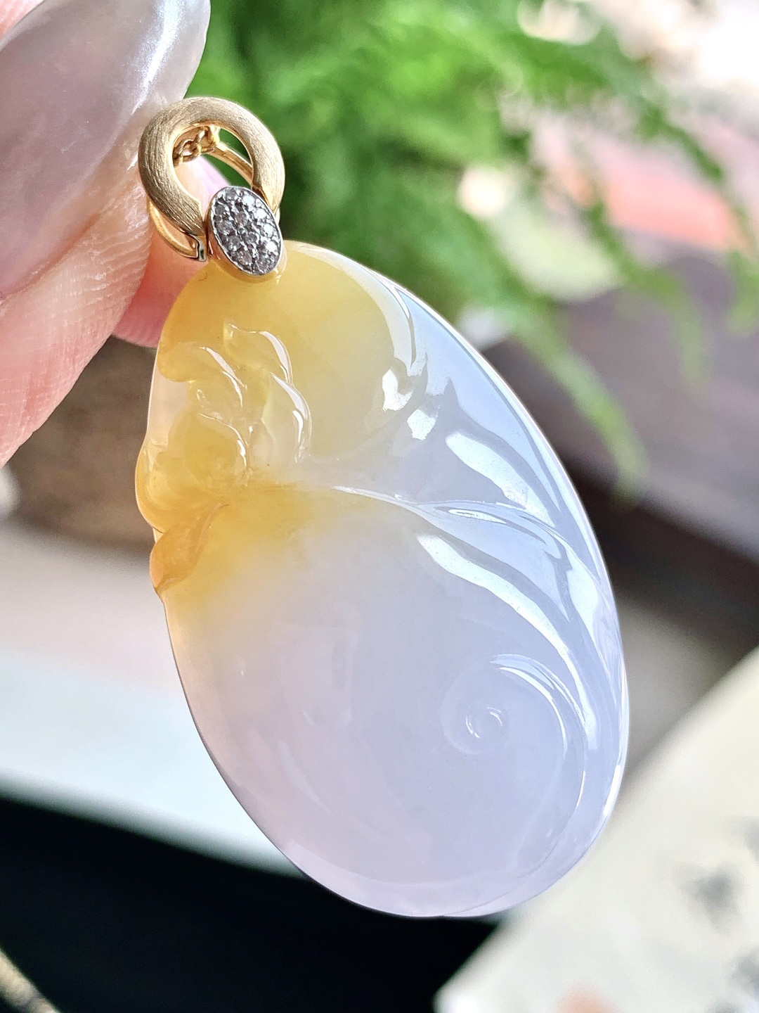 【镶嵌】️冰紫底荷花牌飘黄翡荷花牌吊坠 【说明】缅甸 18k金镶嵌 性比高 厚装 【整体】46.5