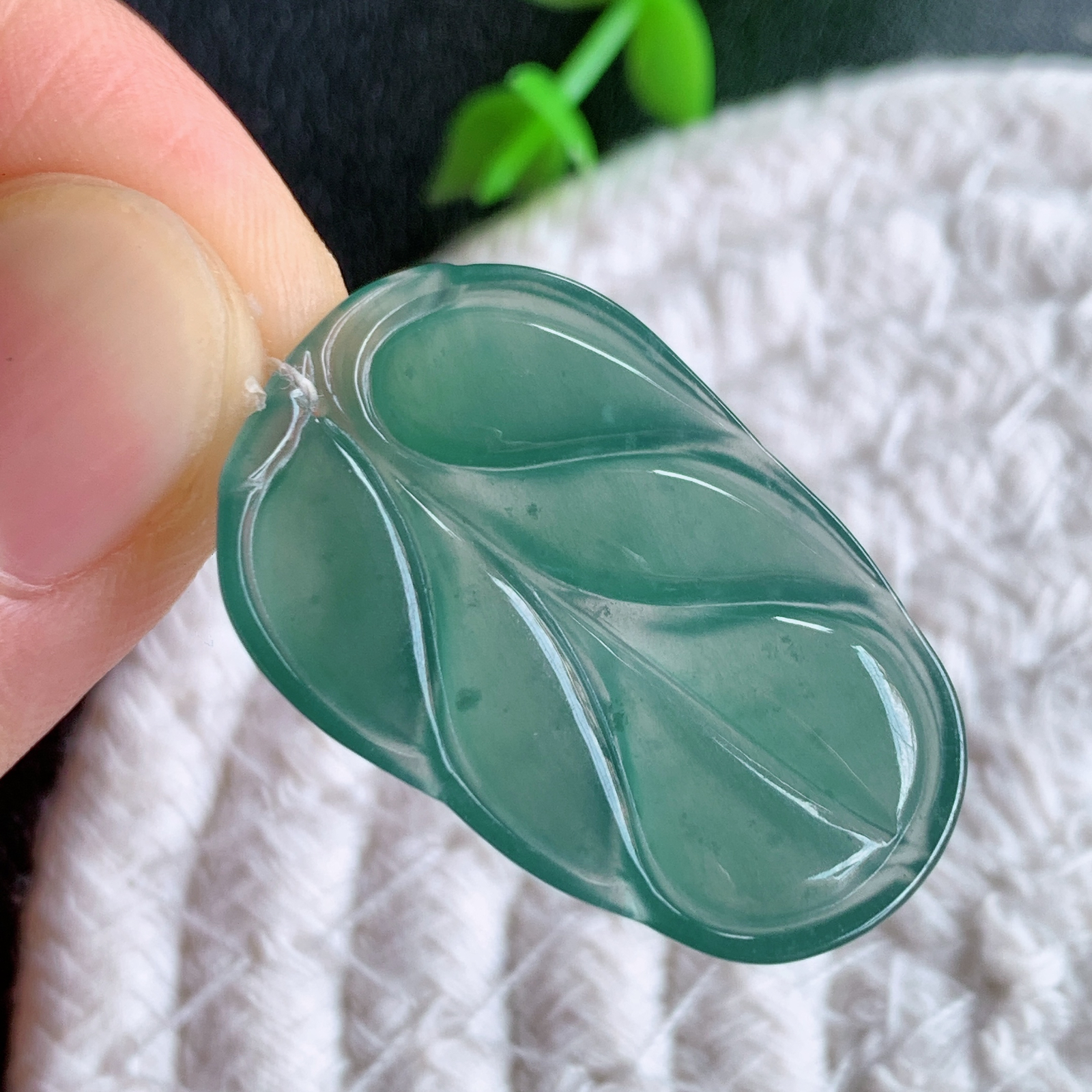 蓝冰金枝玉叶翡翠吊坠  老种起胶感  飘花灵动  寓意“金枝玉叶，大业有成，一夜成名”  饱满大气，水润通透。W415.13 尺寸：31-20.5-4mm