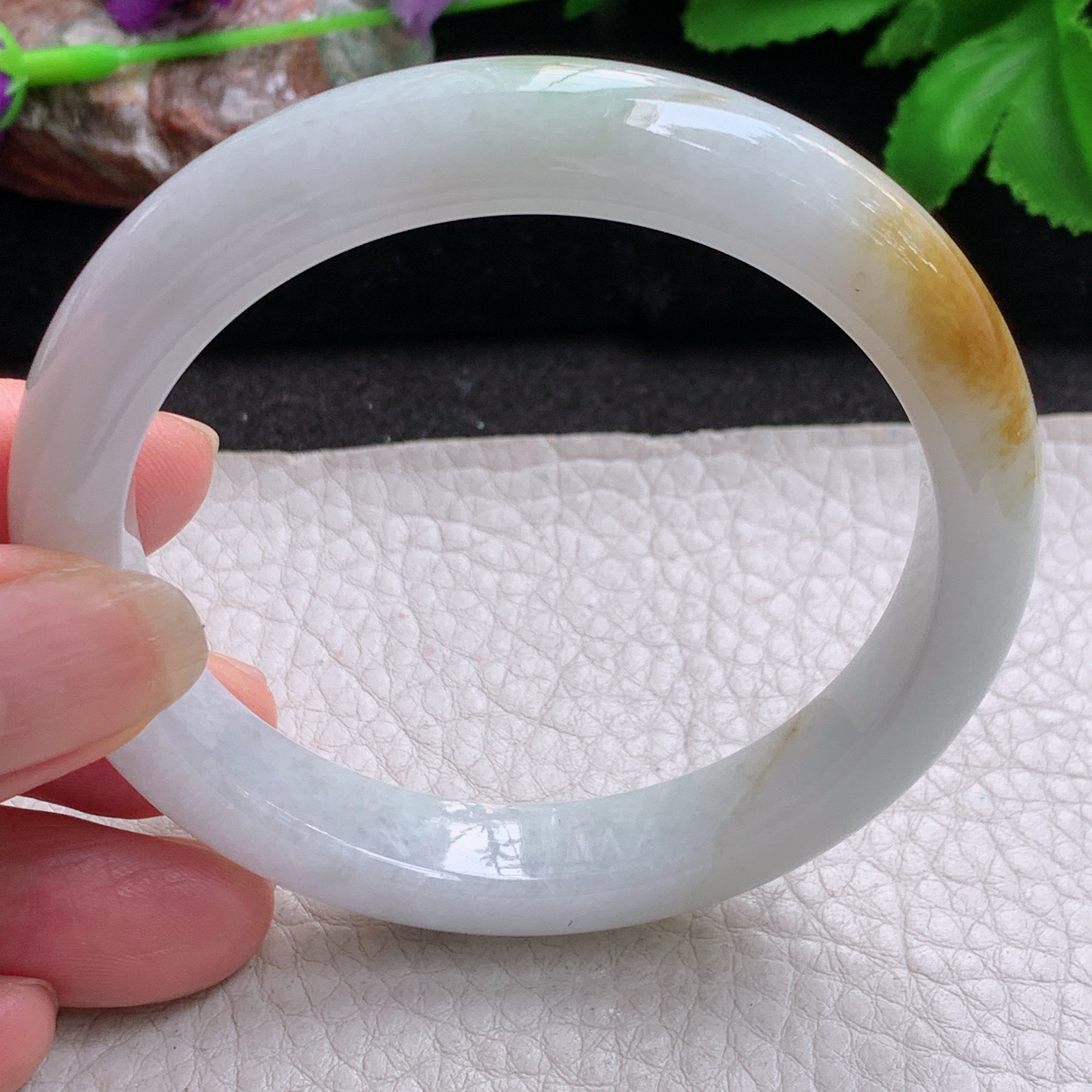 jx自然光56.5*11*8招财镯 缅甸翡翠a货玉手镯双彩秀气宽边玉手环