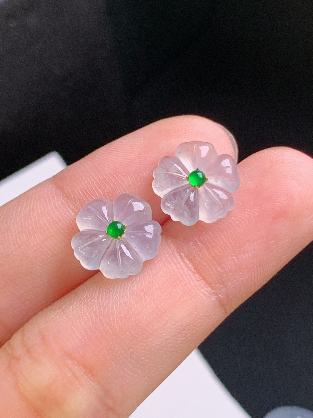 ️ 冰种小花耳钉，冰润莹亮，花色秀气，温婉雅致 裸石11.3-3.2 53