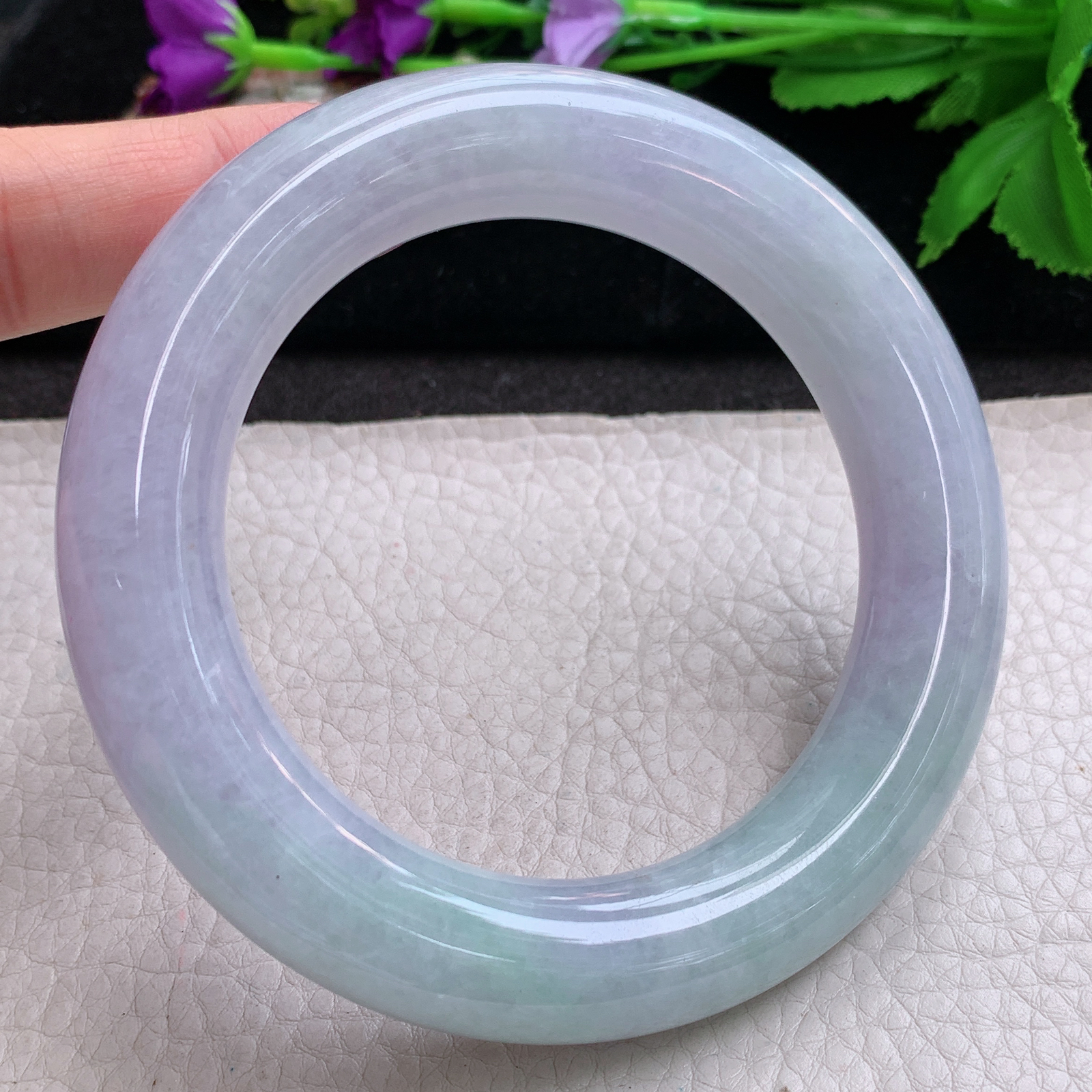 ss大圈口60.8*13.8胖圆镯 缅甸翡翠a货玉手镯春带彩圆条玉手环