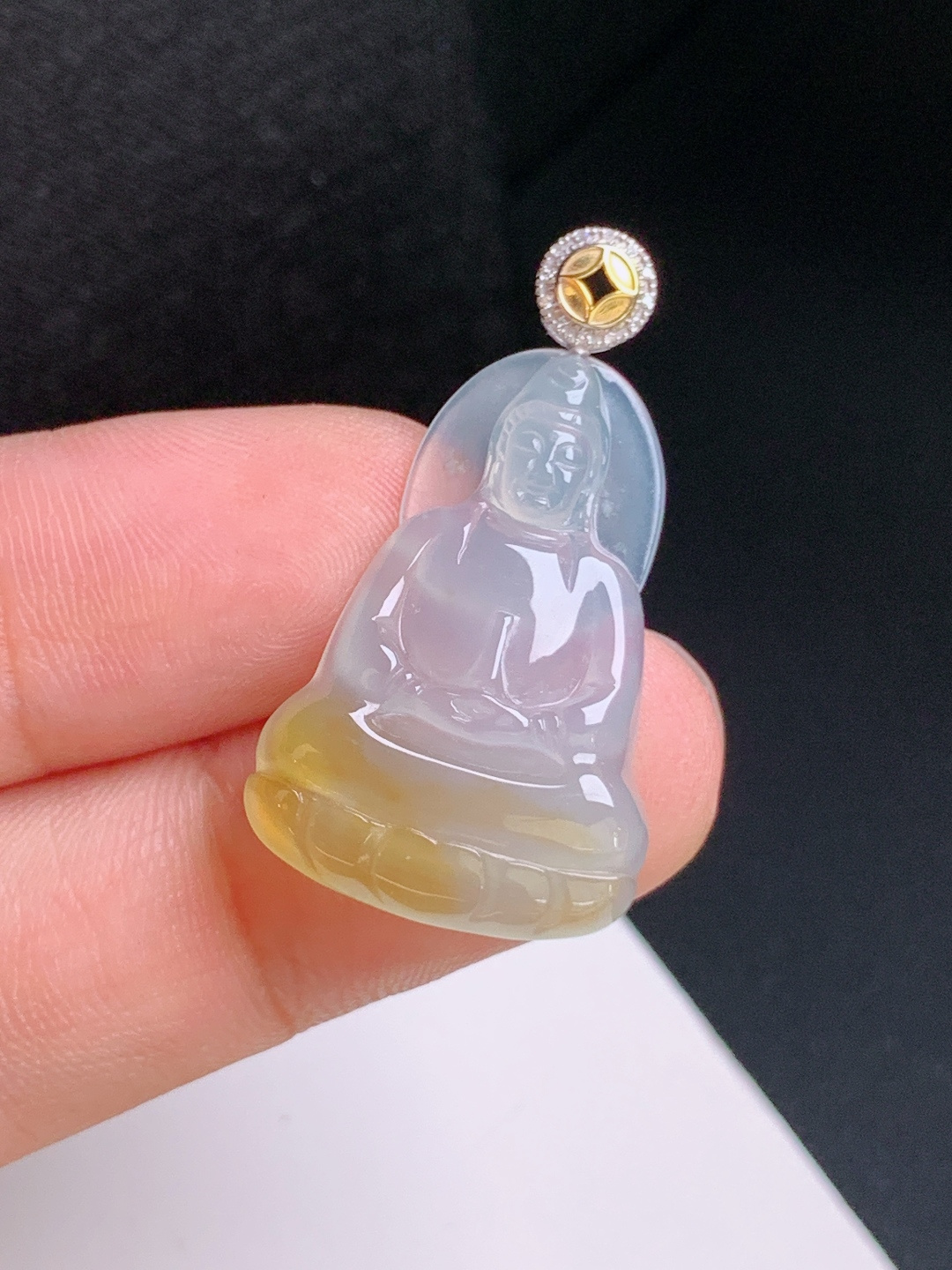 ️ 冰黄翡观音吊坠，种水清爽，雕工端庄，平安护佑 裸石25.5-17.5-4.2 整体32.2 530910