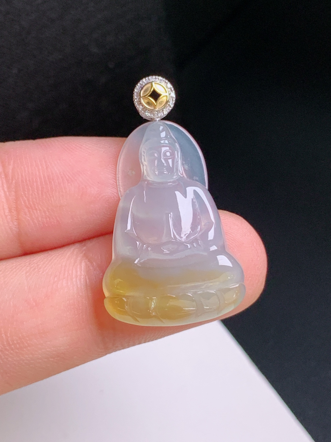 ️ 冰黄翡观音吊坠，种水清爽，雕工端庄，平安护佑 裸石25.5-17.5-4.2 整体32.2 5