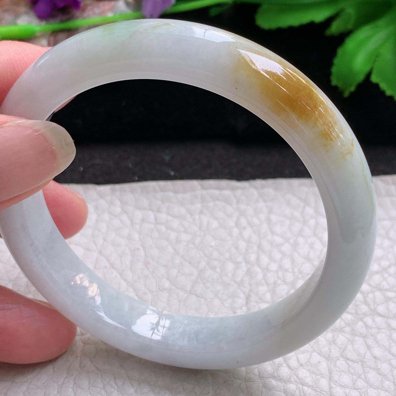 jx自然光56.5*11*8招财镯 缅甸翡翠a货玉手镯双彩秀气宽边玉手环