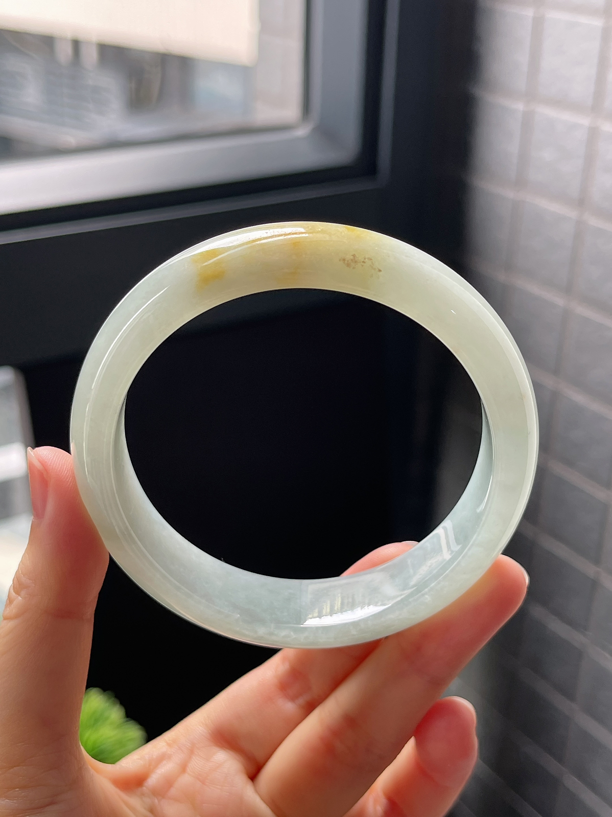 圈口60.9，冰糯飘黄翡翡翠正圈手镯9.15