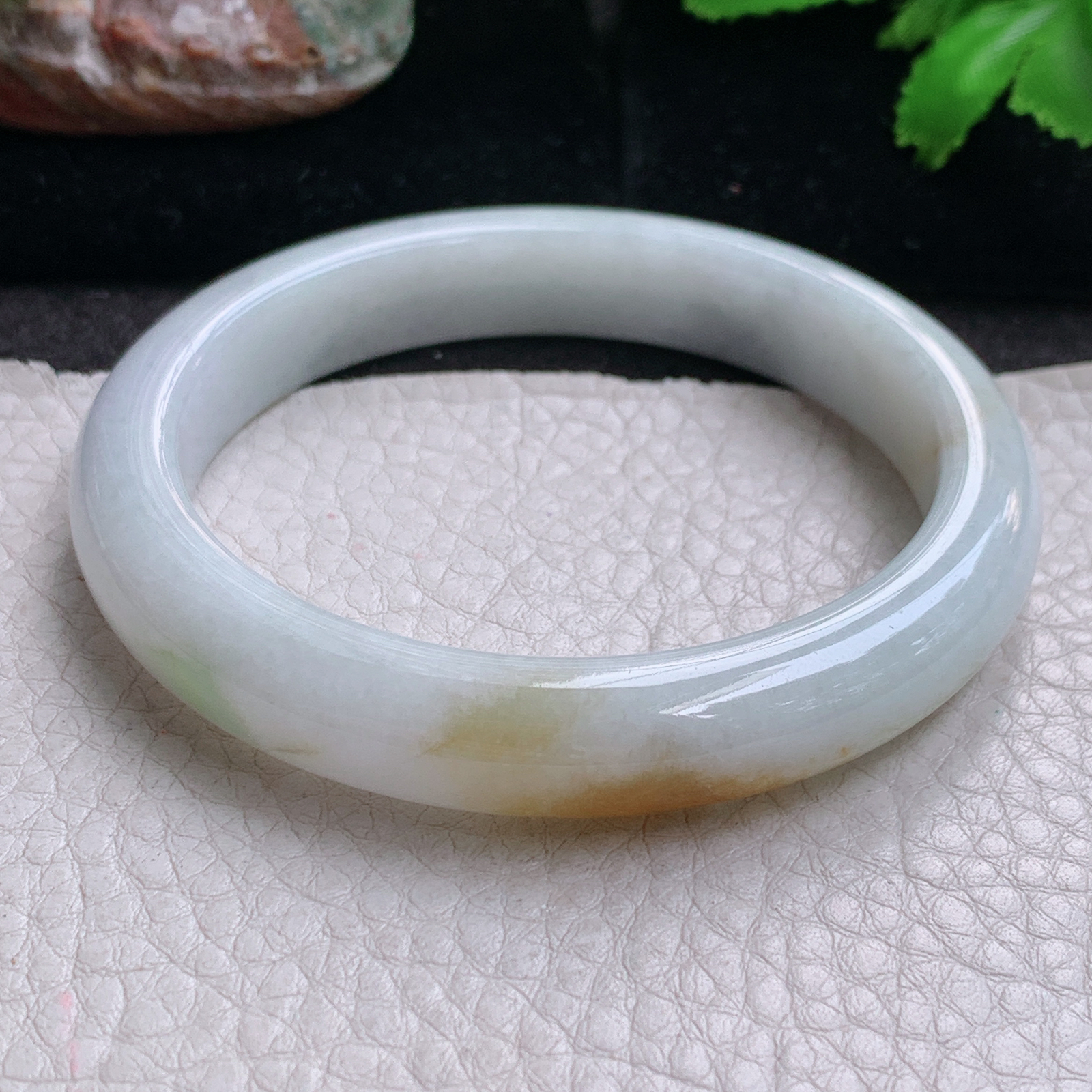 jx自然光56.5*11*8招财镯 缅甸翡翠a货玉手镯双彩秀气宽边玉手环