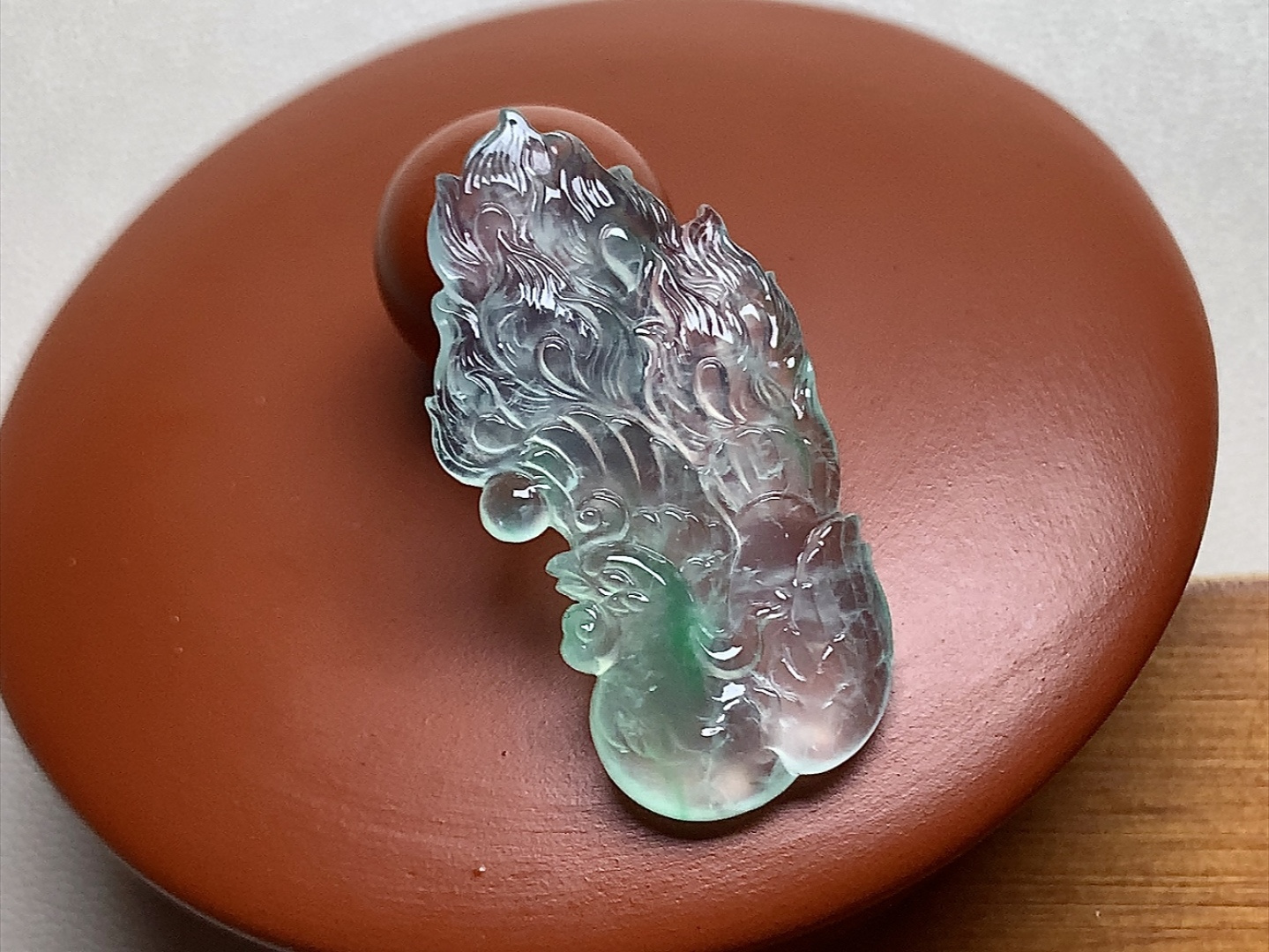️ 玻璃种高翠凤凰 色泽别致，雕工细致栩栩如生，尺寸29*15*3.5