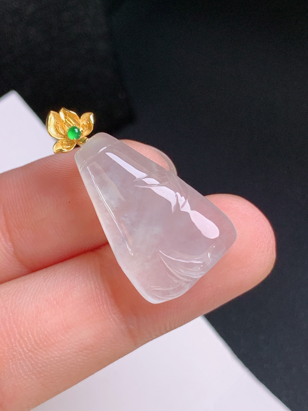️ 冰种竹节吊坠，冰润干净，节节高升，清雅耐看 裸石22.6-14.8-6.3 整体28.8 080911