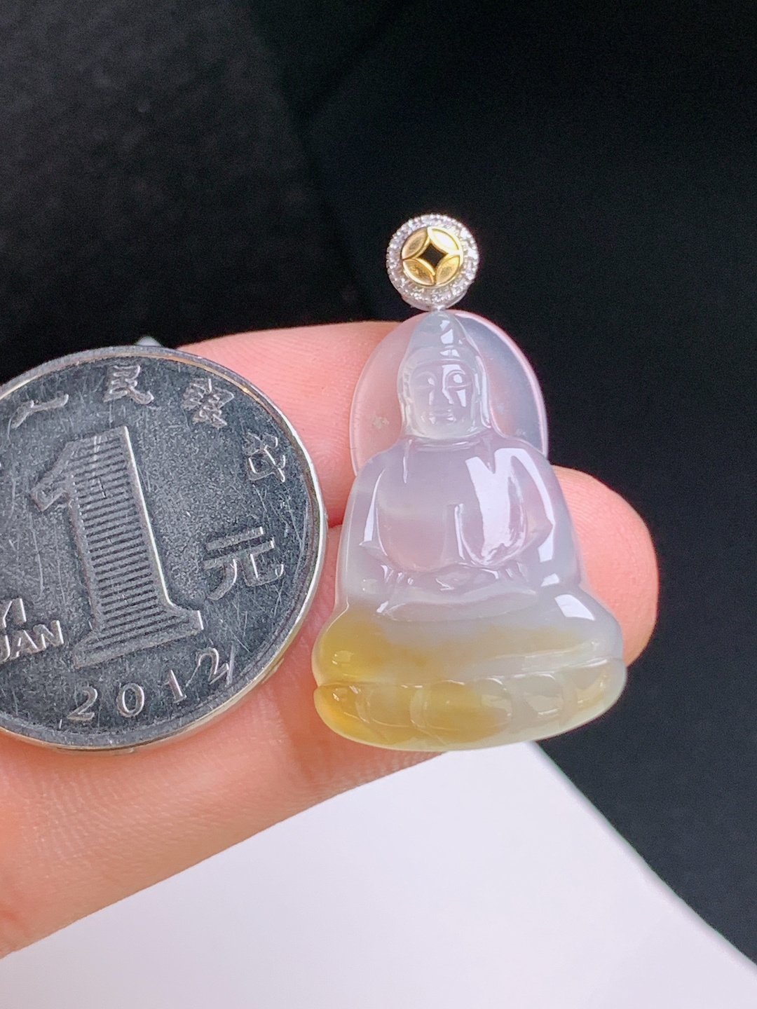 ️ 冰黄翡观音吊坠，种水清爽，雕工端庄，平安护佑 裸石25.5-17.5-4.2 整体32.2 530910
