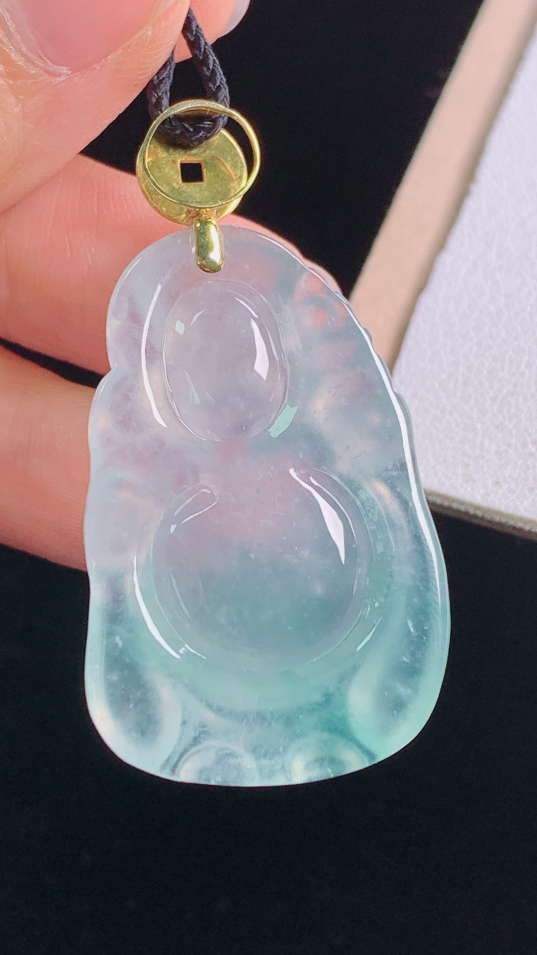 ️财神吊坠，18K真金，种水，冰透起光，无裂，尺寸:44.1-35.9-23.5-6.2mm 11