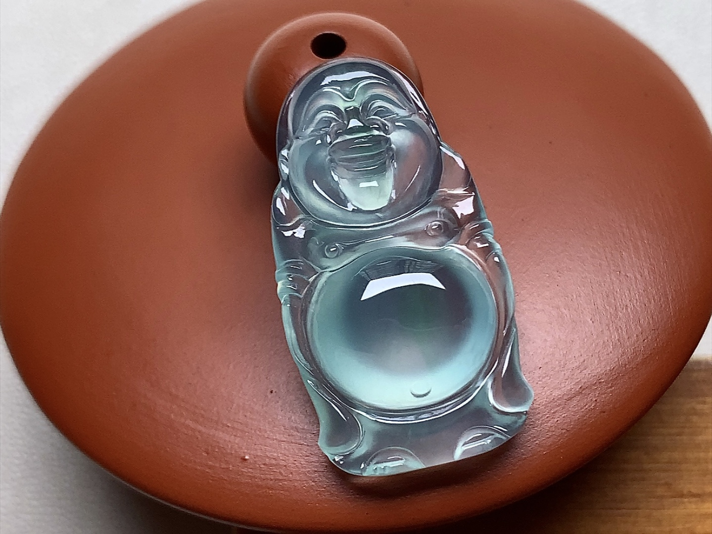 ️ 玻璃种蓝钢站佛 冰透感十足，色泽漂亮，尺寸27.4*15*5.6
