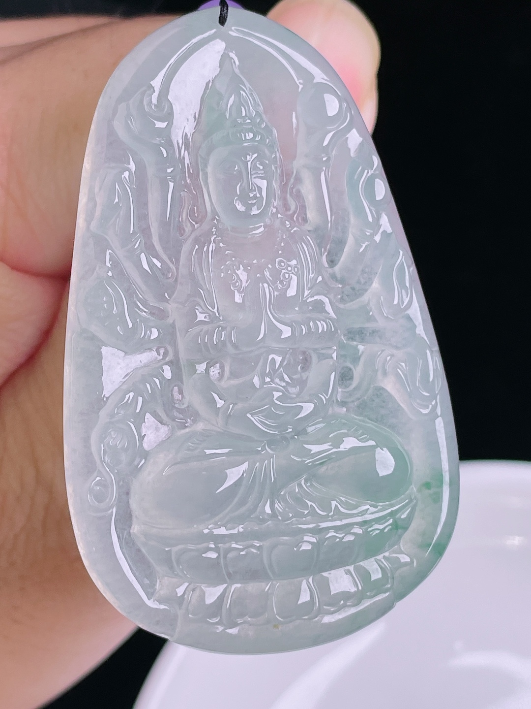 ️冰种千手观音，老种起光，细底通透，尺寸：59.4/37.4/6.3mm0915