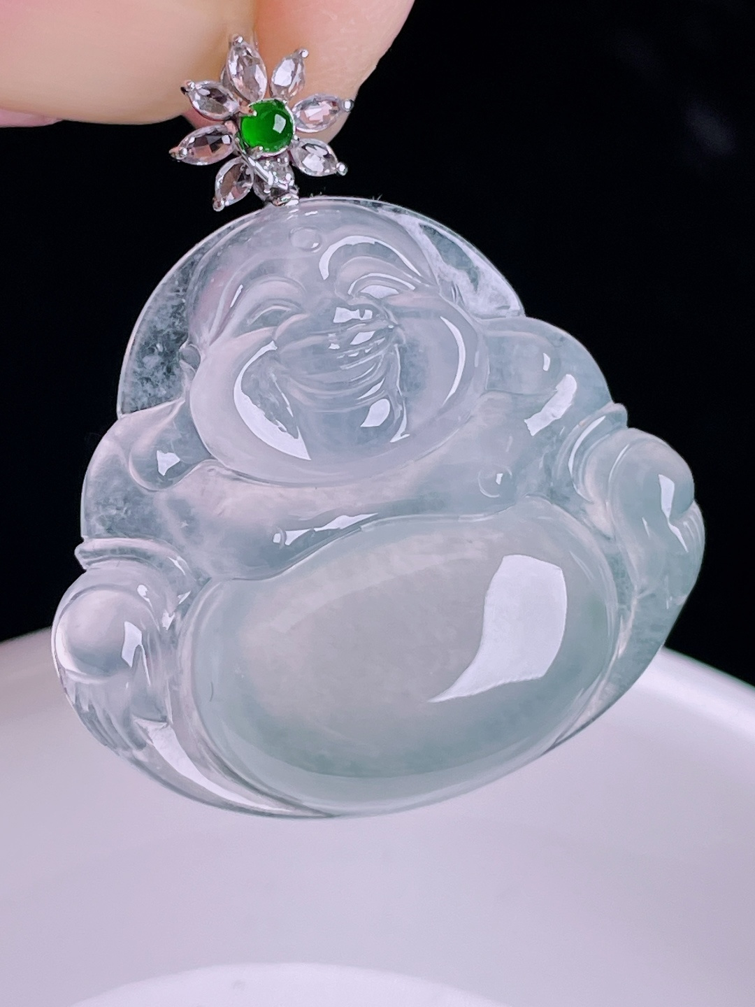️佛公，18k镶嵌，老种起光，细底通透，尺寸：35裸石27/29.5/6.4mm0915