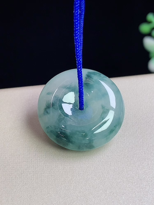 冰种飘花平安扣，无裂，尺寸18.6-5.8mm，j15zg9