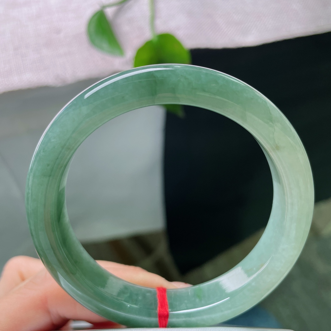 57.6/12.6/8.7，油青正圈，一点皮纹，一汪幽潭锁素环，整只镯子裹着温润的湖调青绿，不艳不烈，腕间自带一份安然清宁。ss56986a