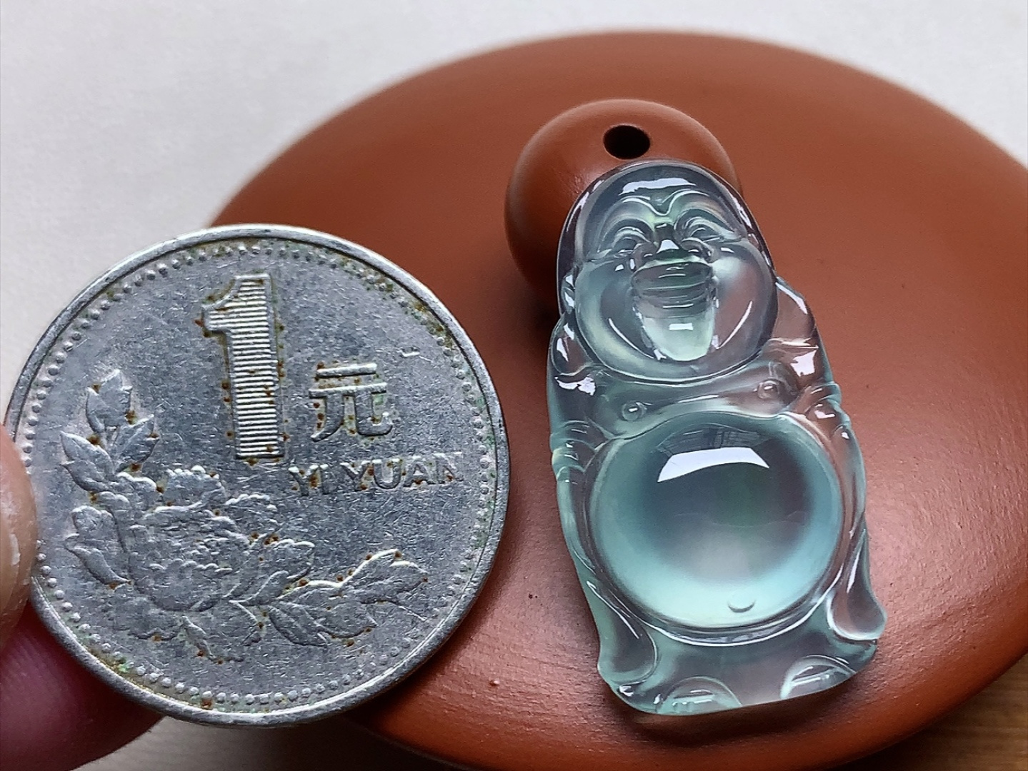 ️ 玻璃种蓝钢站佛 冰透感十足，色泽漂亮，尺寸27.4*15*5.6