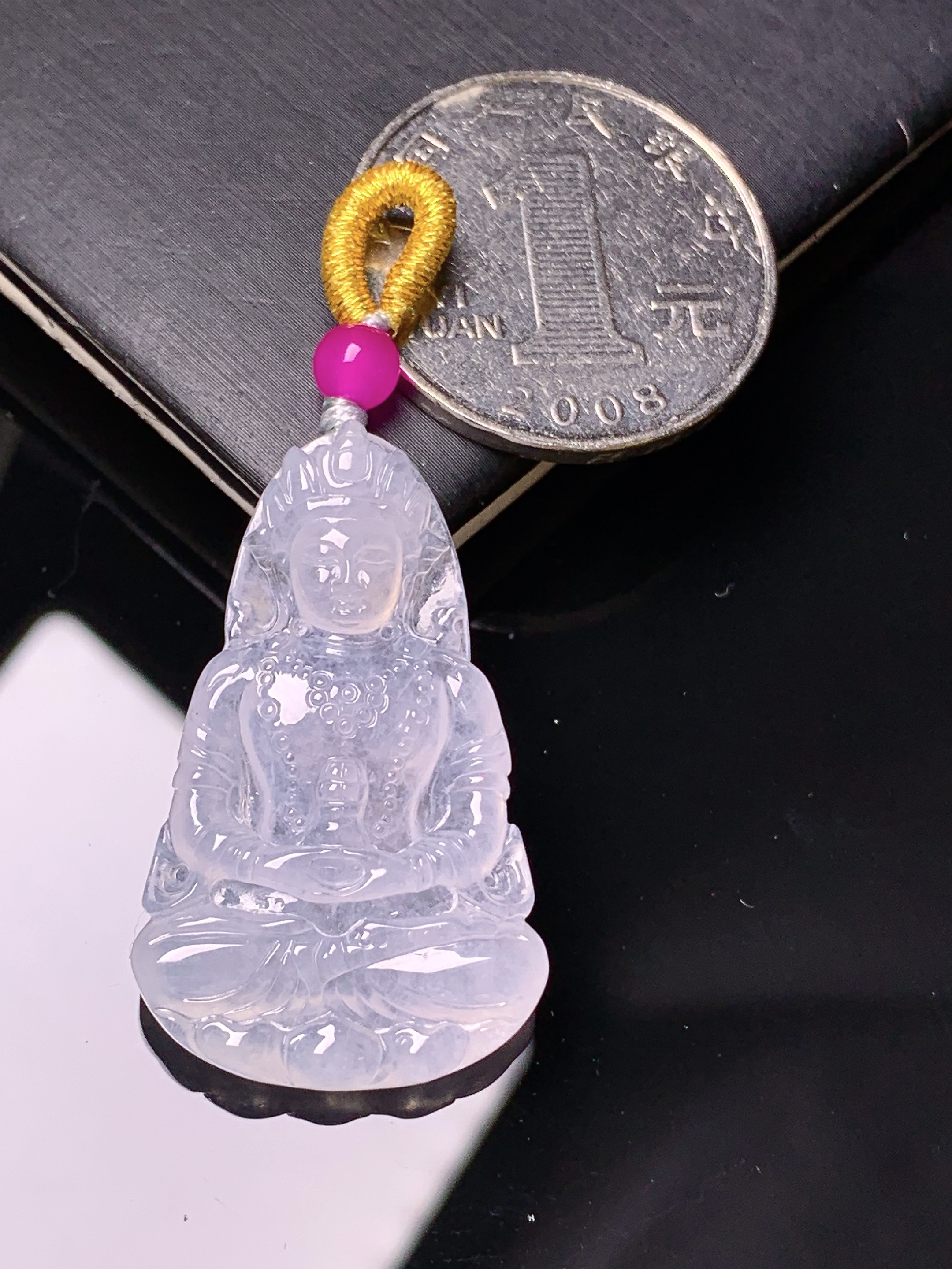 冰种度母观音菩萨吊坠 玉质细腻 色泽艳丽清新 水润亮眼 整体尺寸34.2*21*4.6 a8