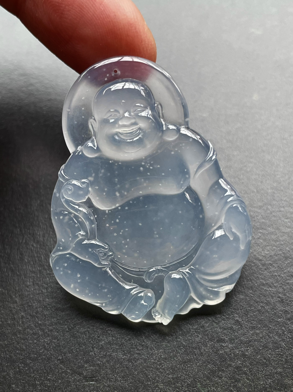 【玻璃种佛公】老坑雪花棉，冰感动人，通透闪耀，光可鉴人，佳品推荐，收藏品质，加龙作品