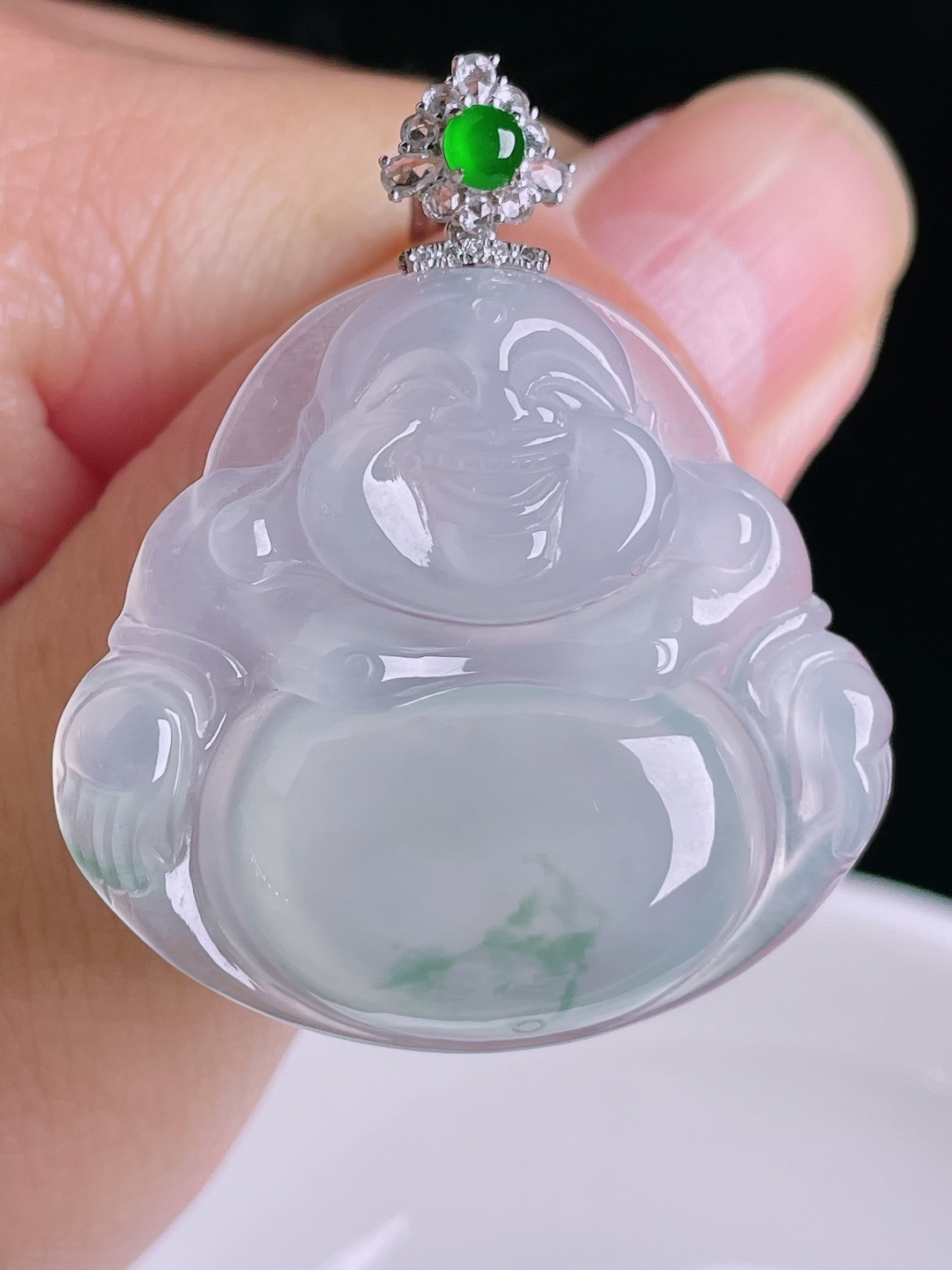 ️飘花佛公，18k镶嵌，老种起光，细底通透，尺寸：39.3裸石30.4/34/6.3mm0915