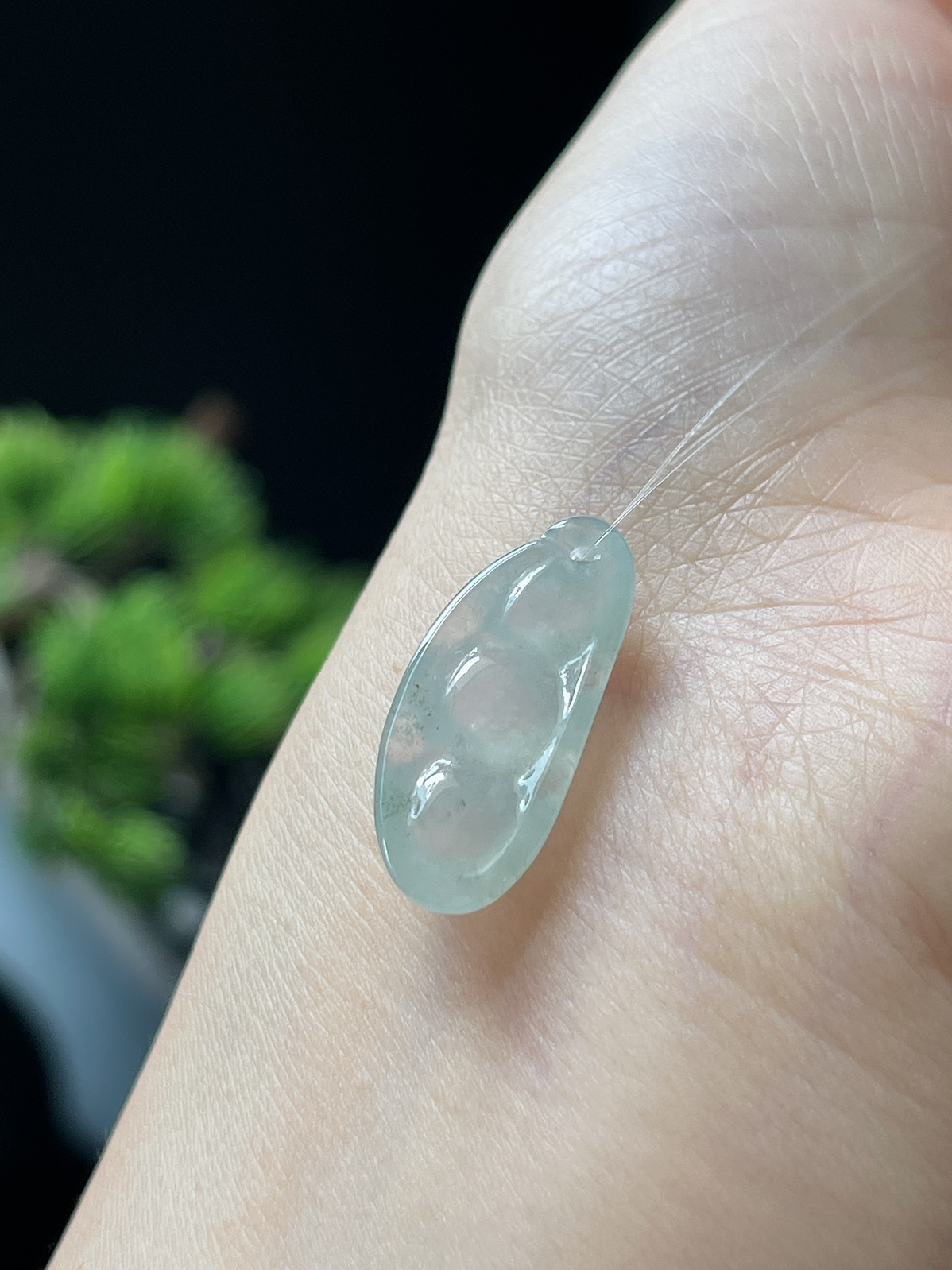 翡翠冰糯种淡绿色四季豆