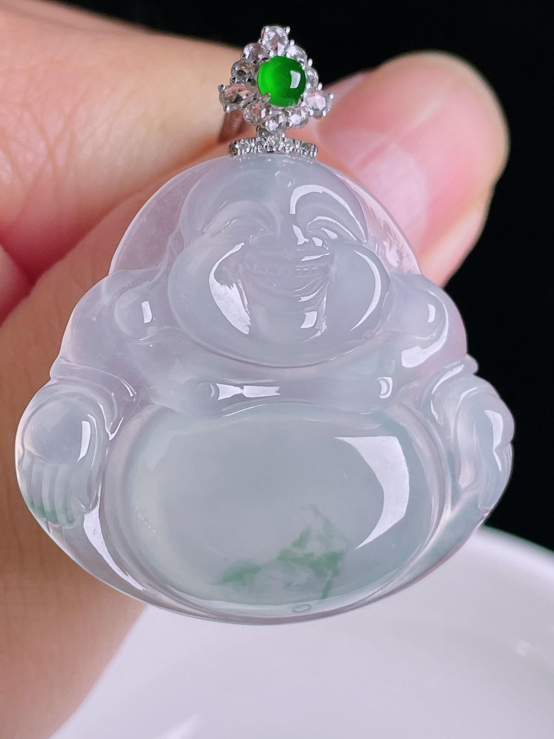 ️飘花佛公，18k镶嵌，老种起光，细底通透，尺寸：39.3裸石30.4/34/6.3mm0915
