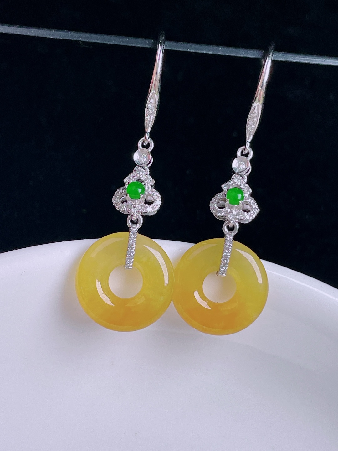 ️冰黄耳坠，18k镶嵌，老种起光，细底通透，尺寸：32.5裸石11.9/2.8mm0915