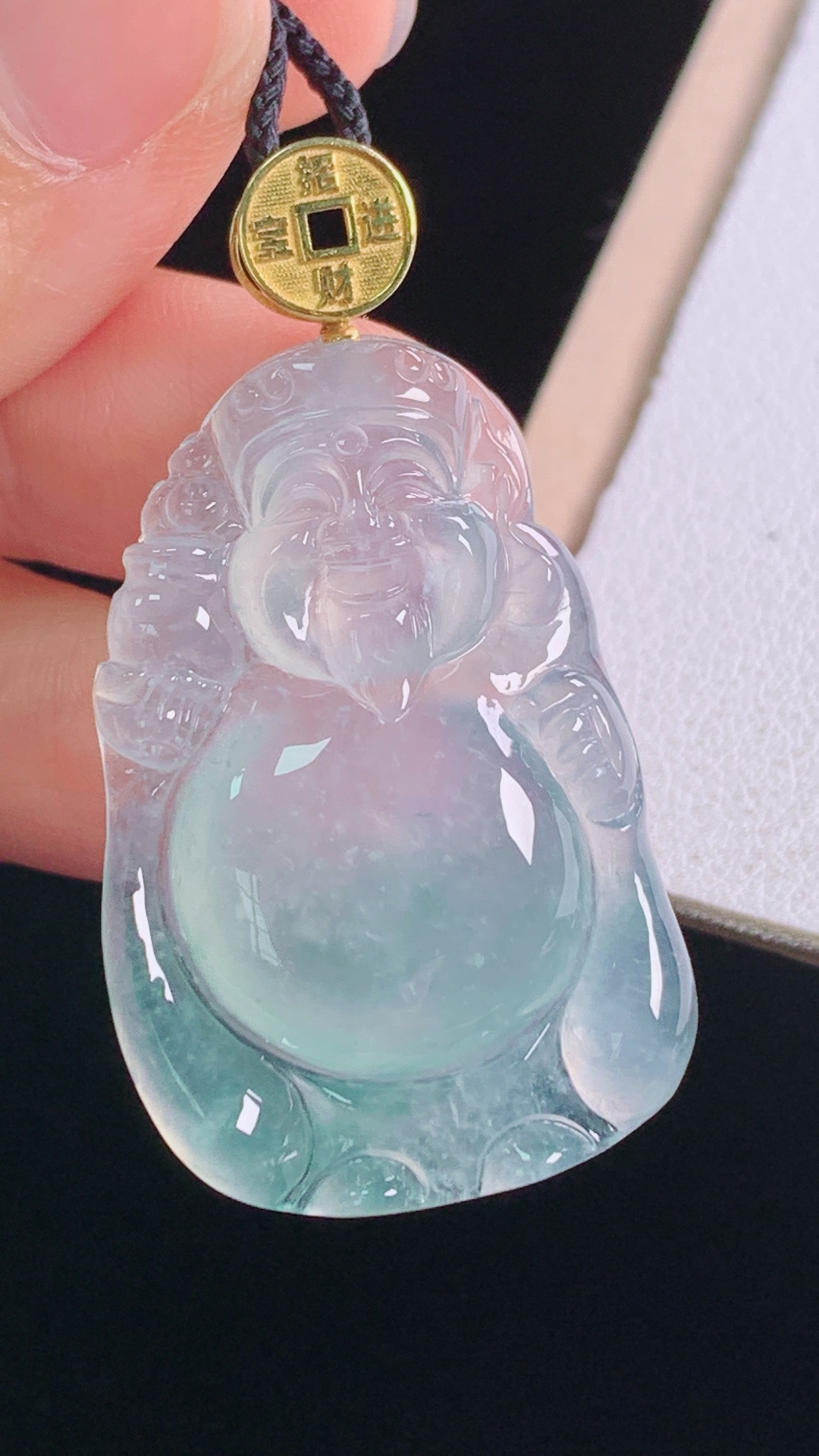 ️财神吊坠，18K真金，种水，冰透起光，无裂，尺寸:44.1-35.9-23.5-6.2mm 11