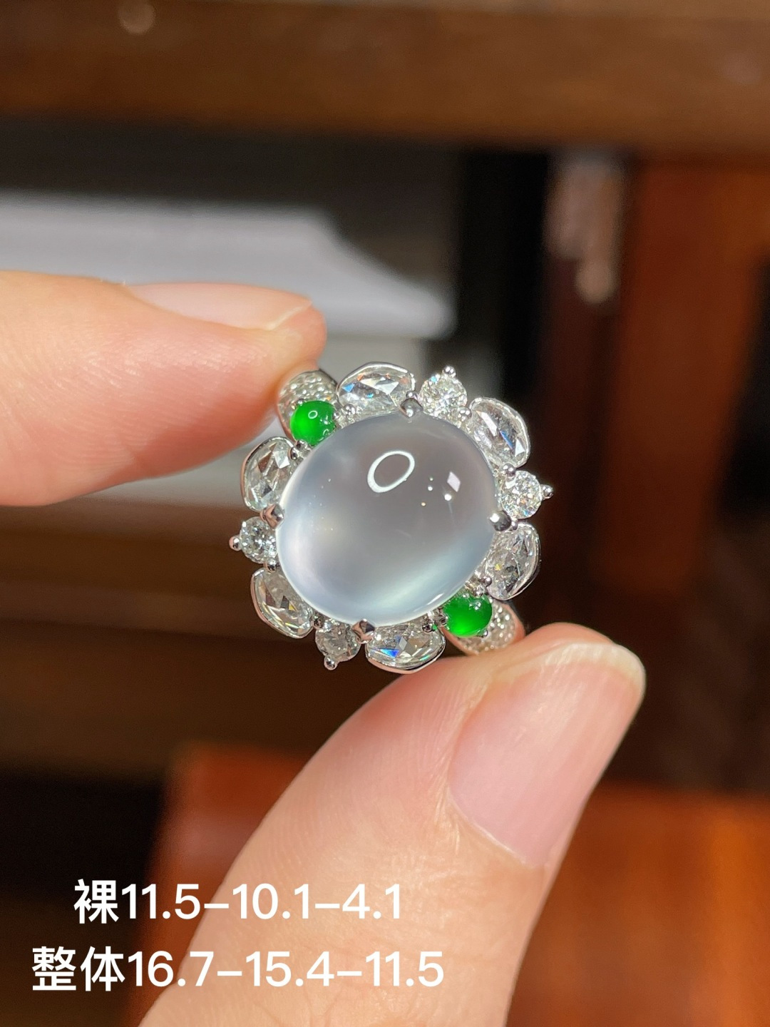 冰种蛋面戒指，无裂，18k金镶嵌，强烈推荐，11.5-10.1-4.1