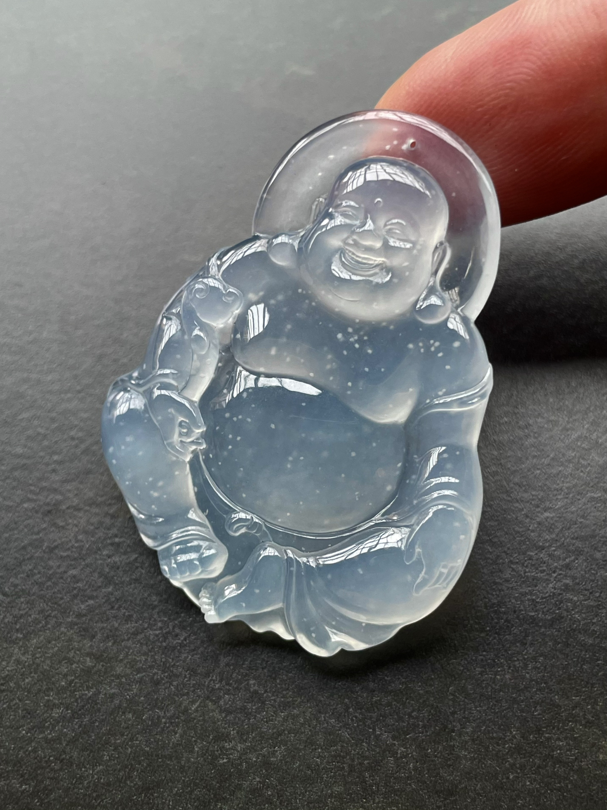 【玻璃种佛公】老坑雪花棉，冰感动人，通透闪耀，光可鉴人，佳品推荐，收藏品质，加龙作品