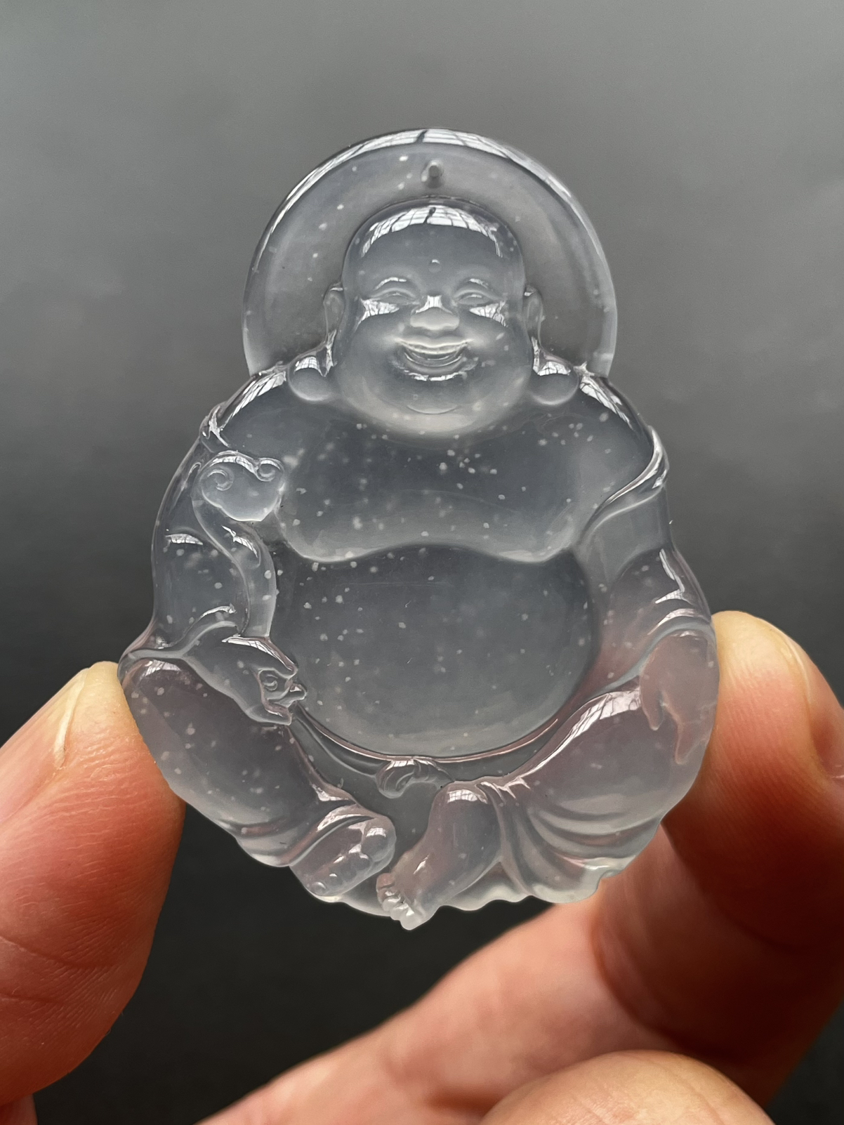 【玻璃种佛公】老坑雪花棉，冰感动人，通透闪耀，光可鉴人，佳品推荐，收藏品质，加龙作品