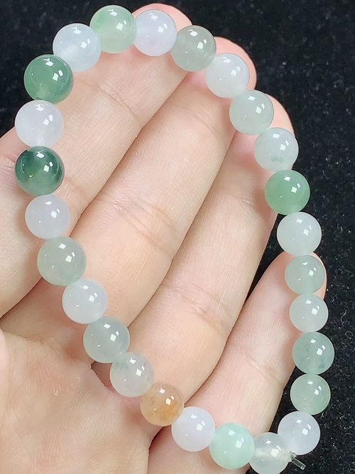冰飘花玉珠手串，尺寸7.3mm，j15hwa