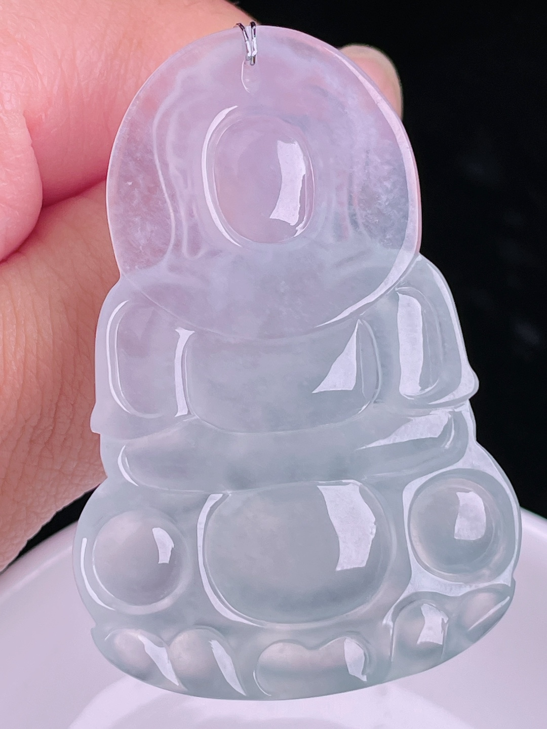冰种观音，老种起光，细底通透，尺寸：55/37/6.3mm0915