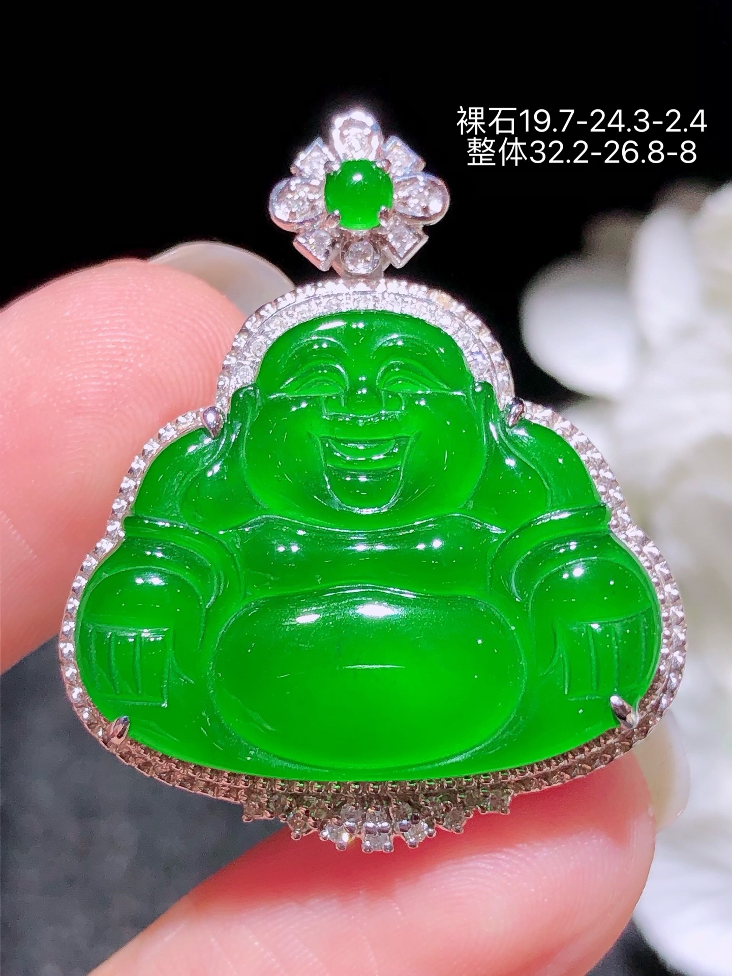 18K金镶 满绿佛公吊坠 无裂 水润色艳 品相饱满 配送银链苹果拍摄，实物更好看，19.7-24.3
