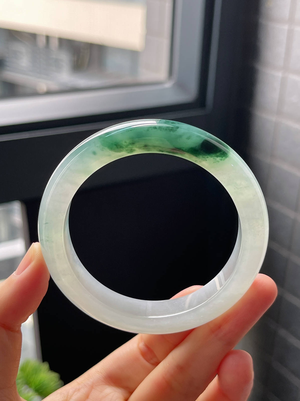 圈口53.5，冰糯种飘花翡翠正圈手镯9.16