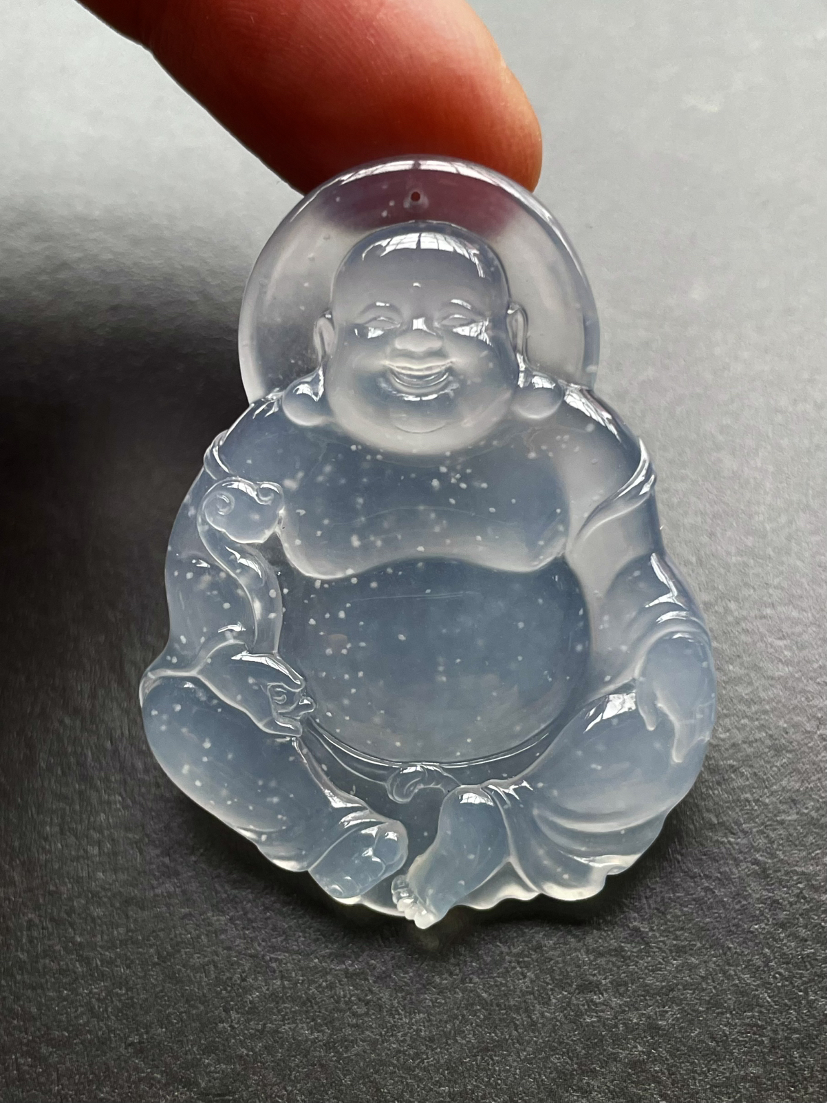 【玻璃种佛公】老坑雪花棉，冰感动人，通透闪耀，光可鉴人，佳品推荐，收藏品质，加龙作品