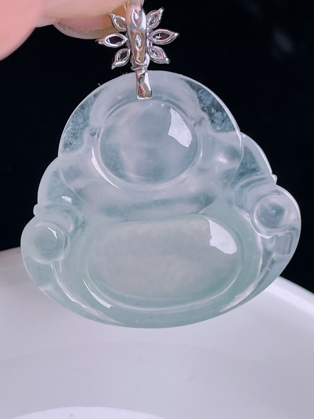 ️佛公，18k镶嵌，老种起光，细底通透，尺寸：35裸石27/29.5/6.4mm0915