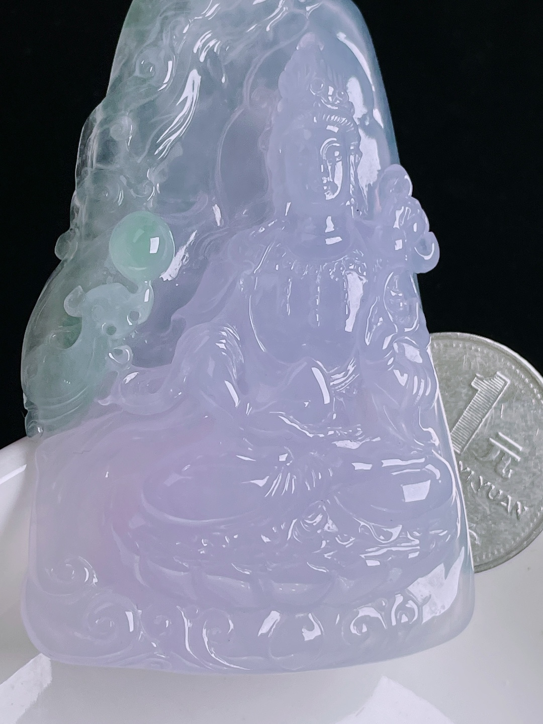 ️观音，老种起光，细底通透，尺寸：68.8/44.8/12mm0915