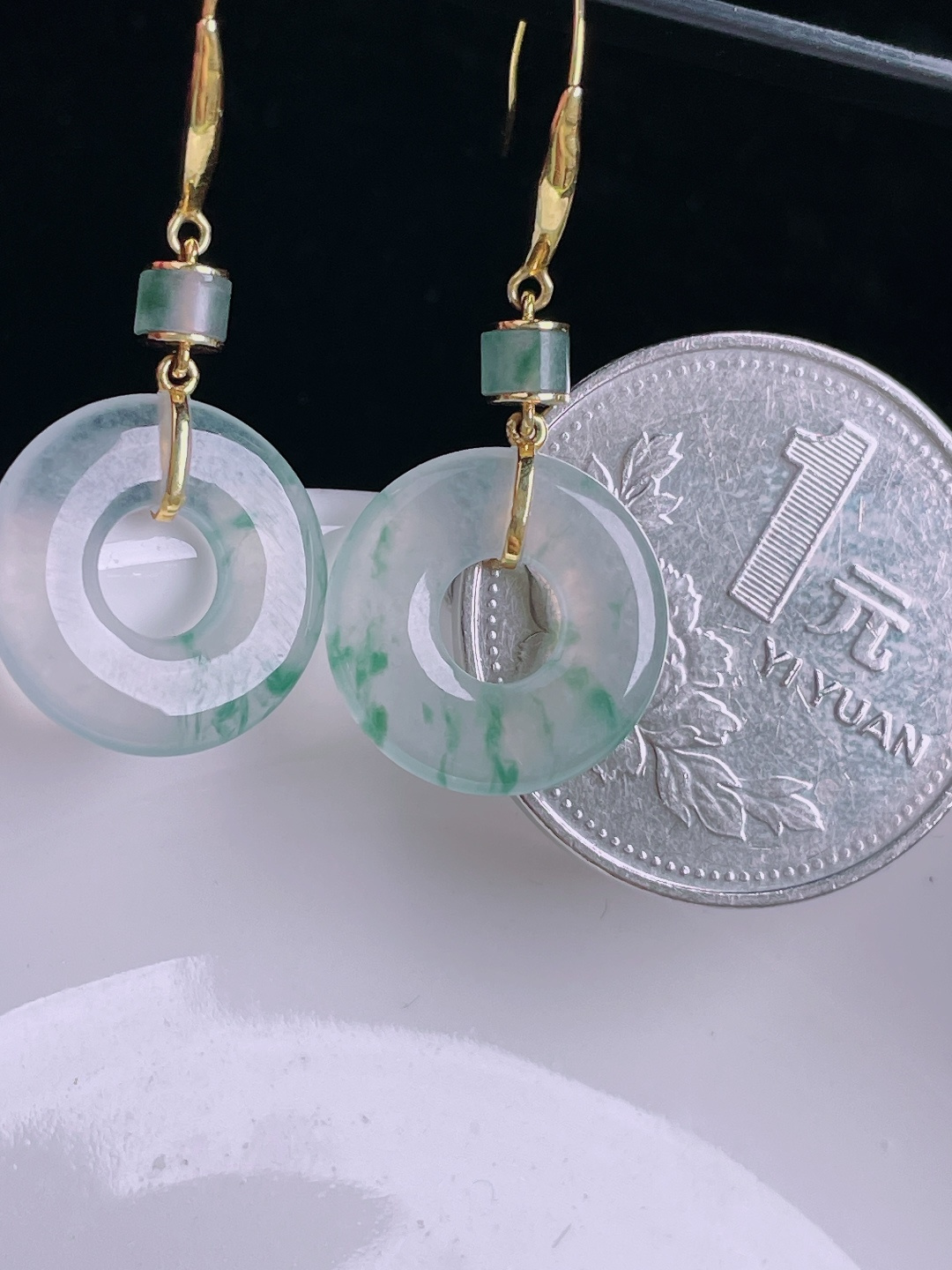 ️飘花耳坠，18k镶嵌，老种起光，细底通透，尺寸：32.7裸石14.4/2.5mm0915
