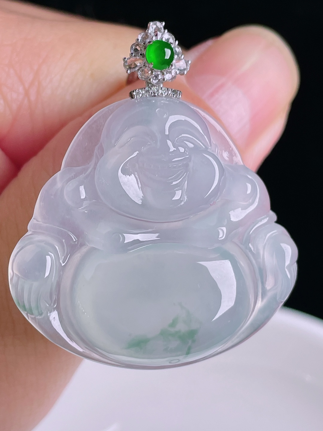 ️飘花佛公，18k镶嵌，老种起光，细底通透，尺寸：39.3裸石30.4/34/6.3mm0915