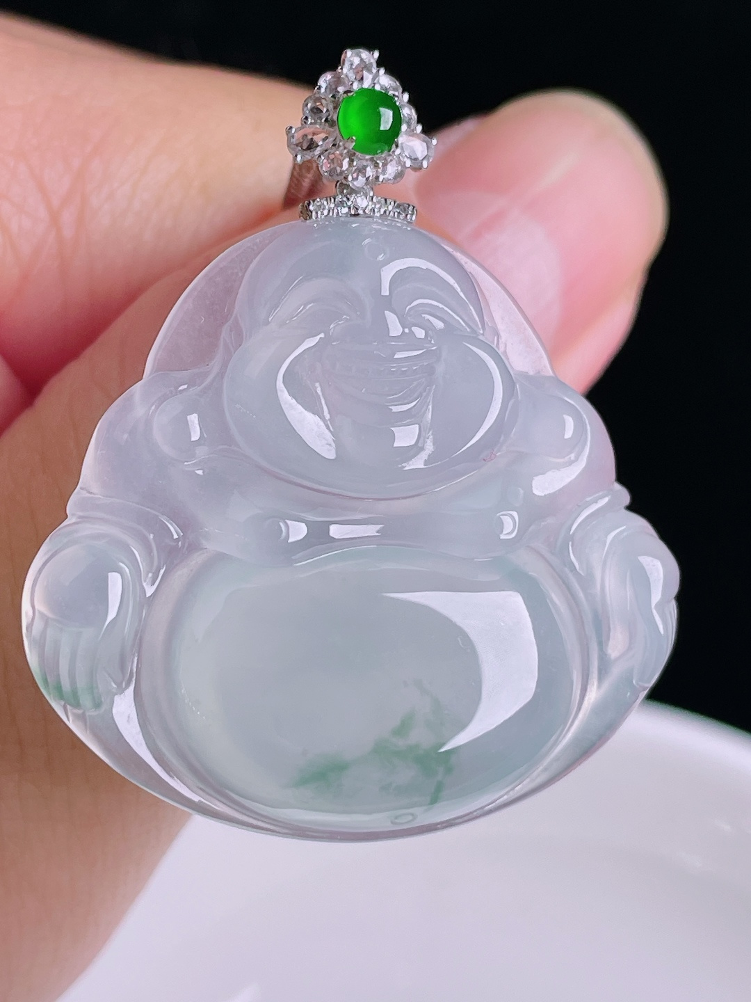 ️飘花佛公，18k镶嵌，老种起光，细底通透，尺寸：39.3裸石30.4/34/6.3mm0915
