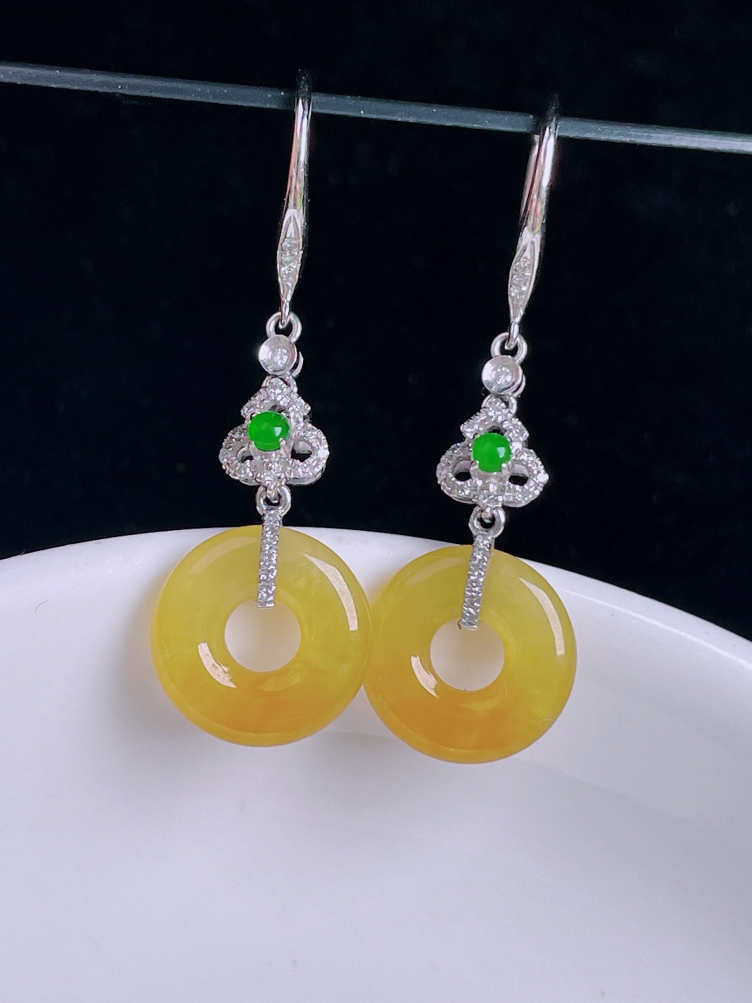 ️冰黄耳坠，18k镶嵌，老种起光，细底通透，尺寸：32.5裸石11.9/2.8mm0915