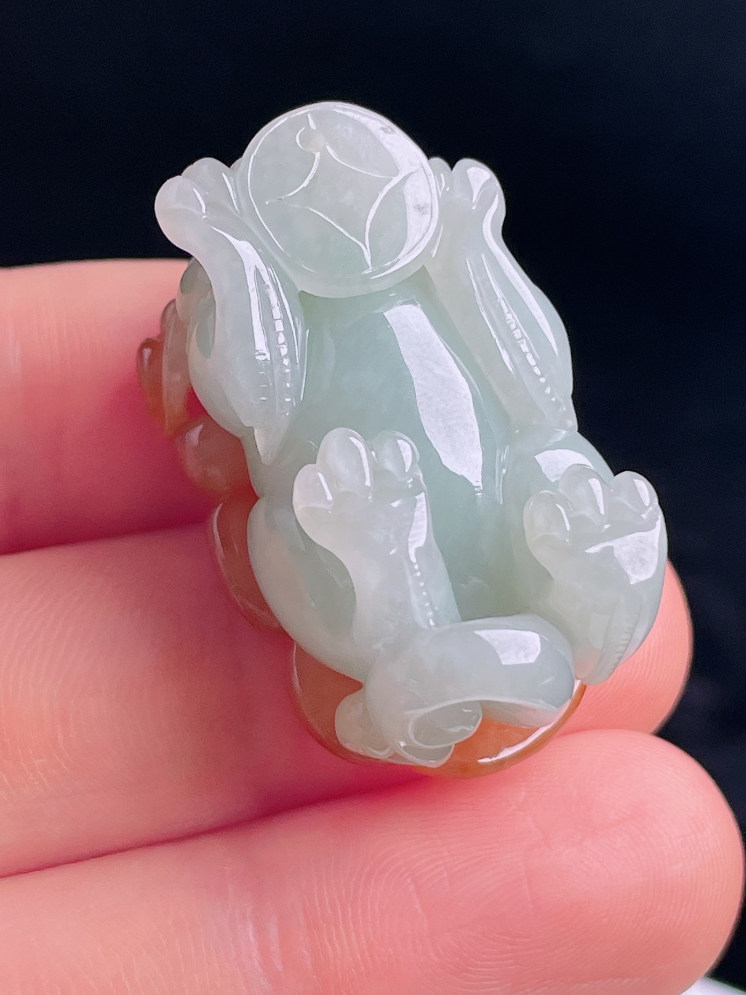 冰黄貔貅，老种起光，细底通透，尺寸：32/18.5/15mm0915