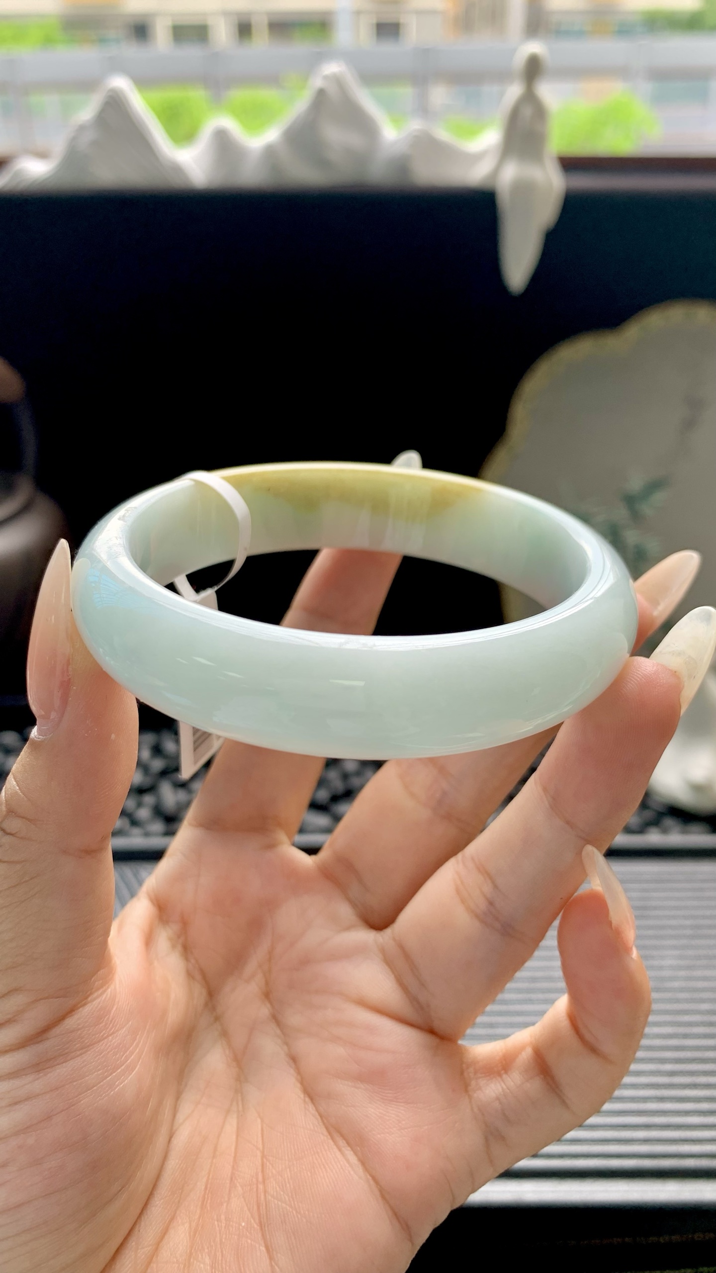 宽版黄翡正圈手镯成品 HYY-3315 尺寸：60-14-8