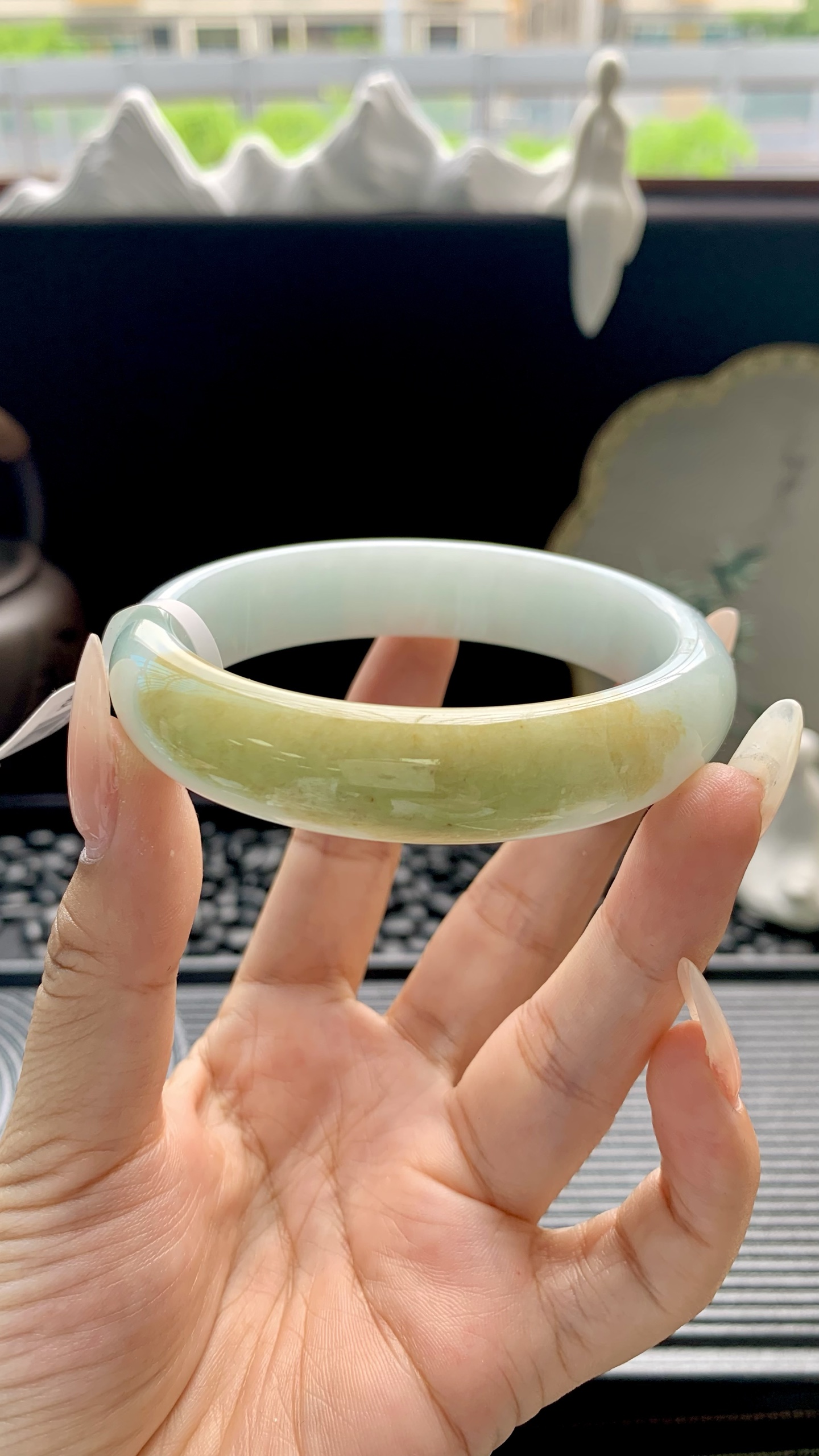宽版黄翡正圈手镯成品 HYY-3315 尺寸：60-14-8