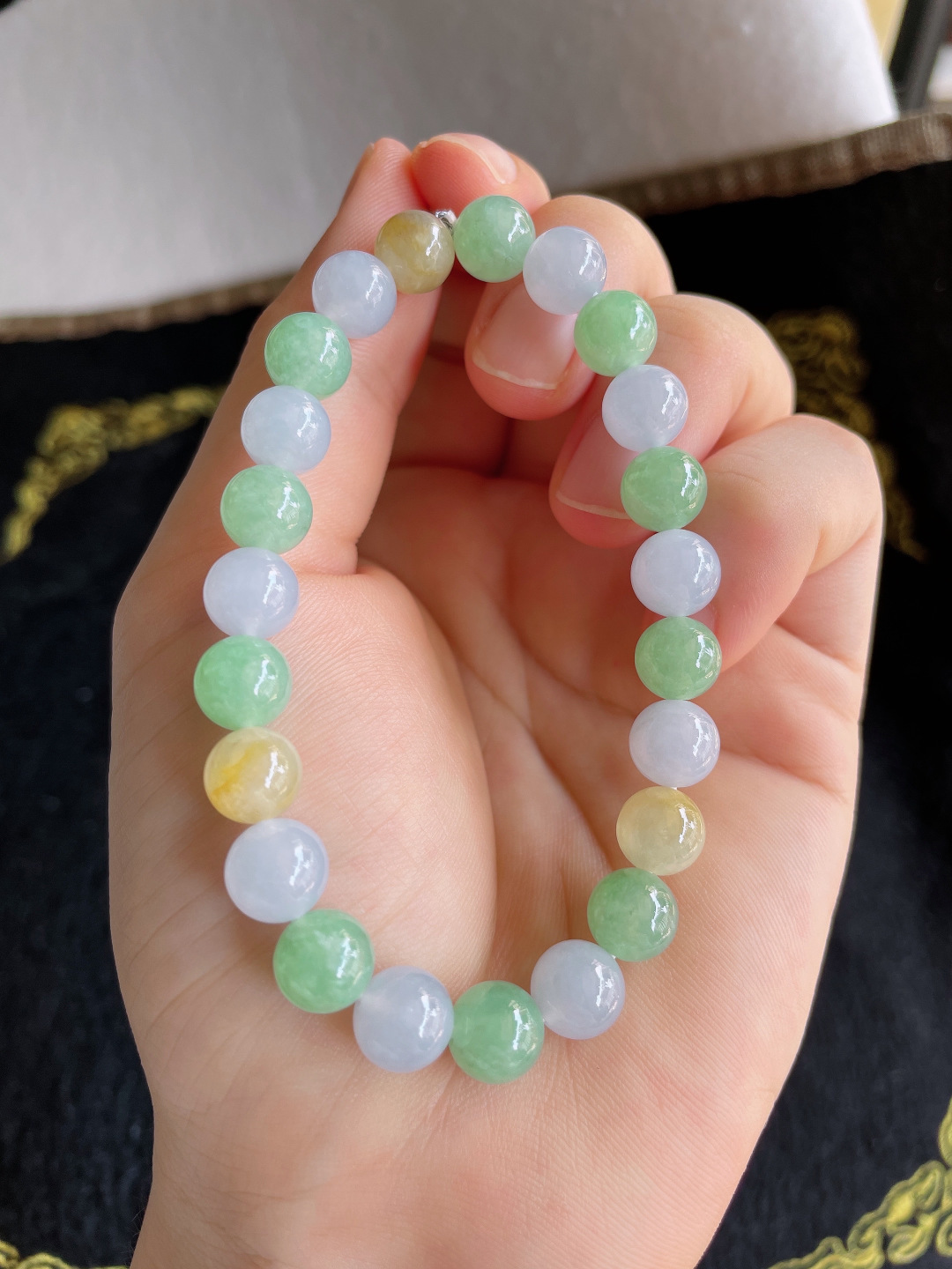 ️，缅甸天然翡翠A货，冰多宝手串，尺寸：8mm。【编3427】
