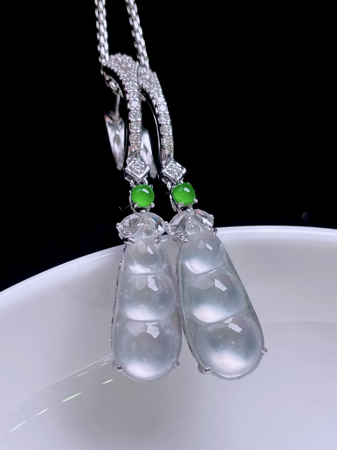 ️ 冰种福豆耳坠 缅甸 无裂 通透起光 18k金镶嵌 整体 38.2 裸石 16.7/7.6