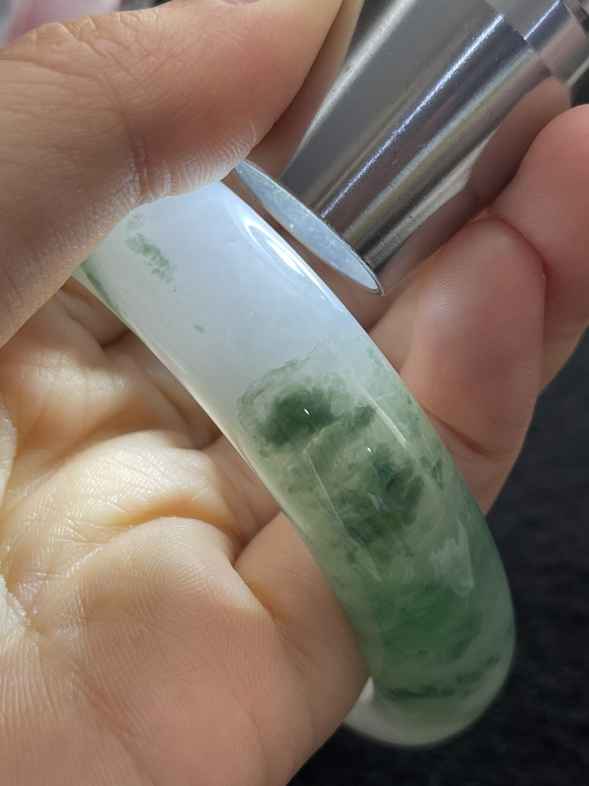 圈口57.2，冰糯种飘花翡翠宽版手镯9.17