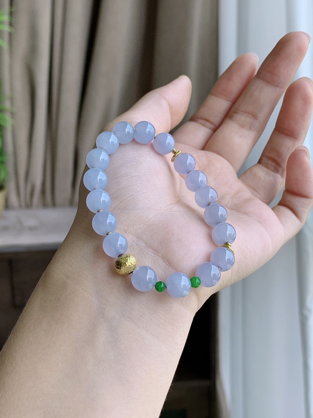 【镶嵌】手串圆珠珠子手串 【说明】缅甸 足金镶嵌 性比高 底子细腻 【裸石】8.5mm 【重量】20克